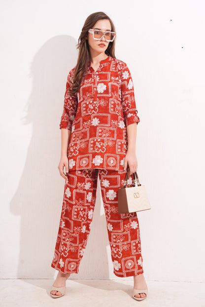 Rust-Colored Printed Co-Ord Set