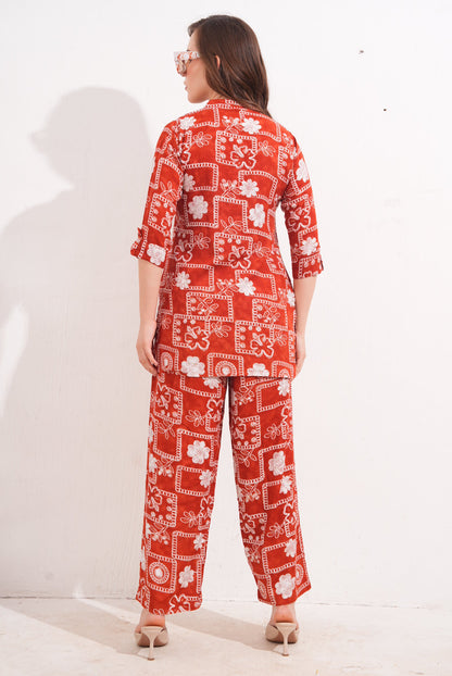 Rust-Colored Printed Co-Ord Set