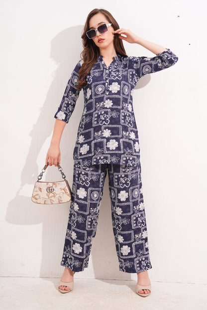 Navy Blue-Colored Printed Co-Ord Set