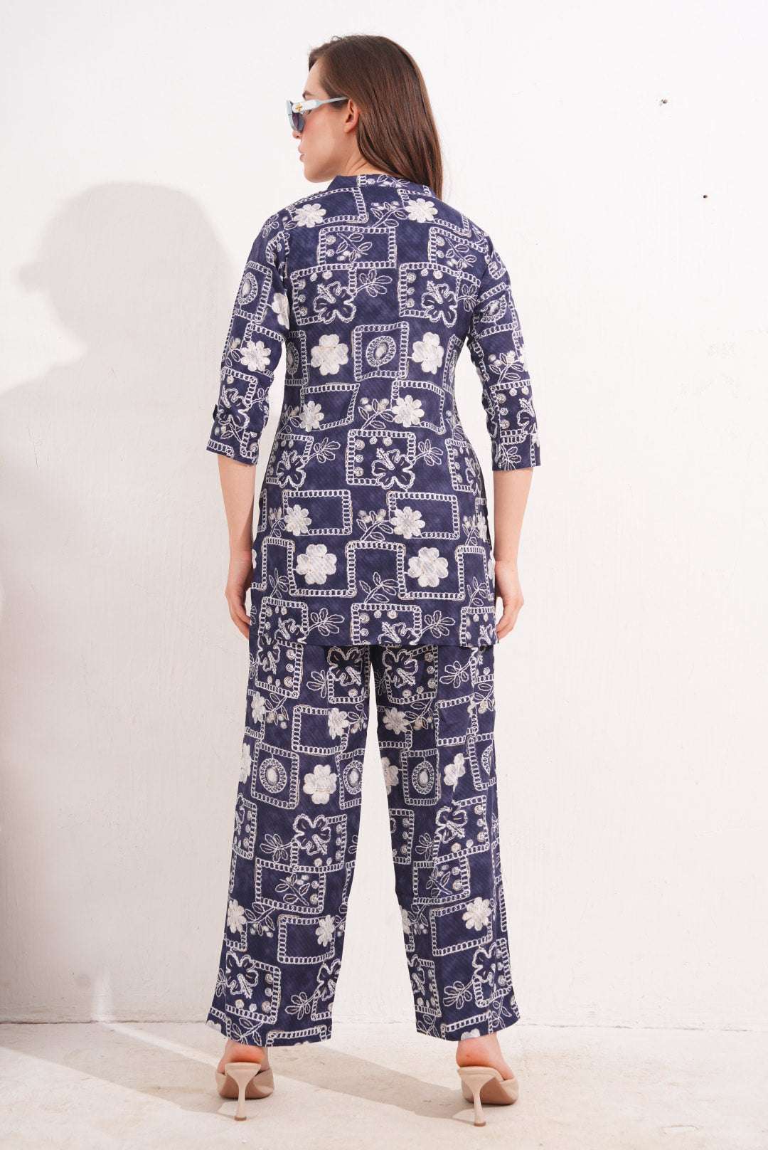 Navy Blue-Colored Printed Co-Ord Set