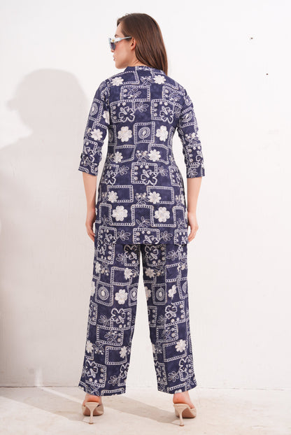 Navy Blue-Colored Printed Co-Ord Set