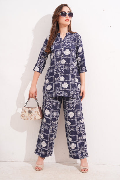 Navy Blue-Colored Printed Co-Ord Set