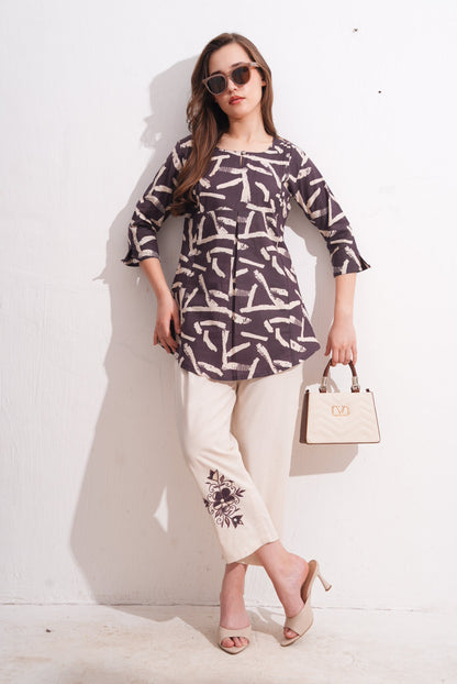 Brownish Purple-Colored Printed Co-Ord Set