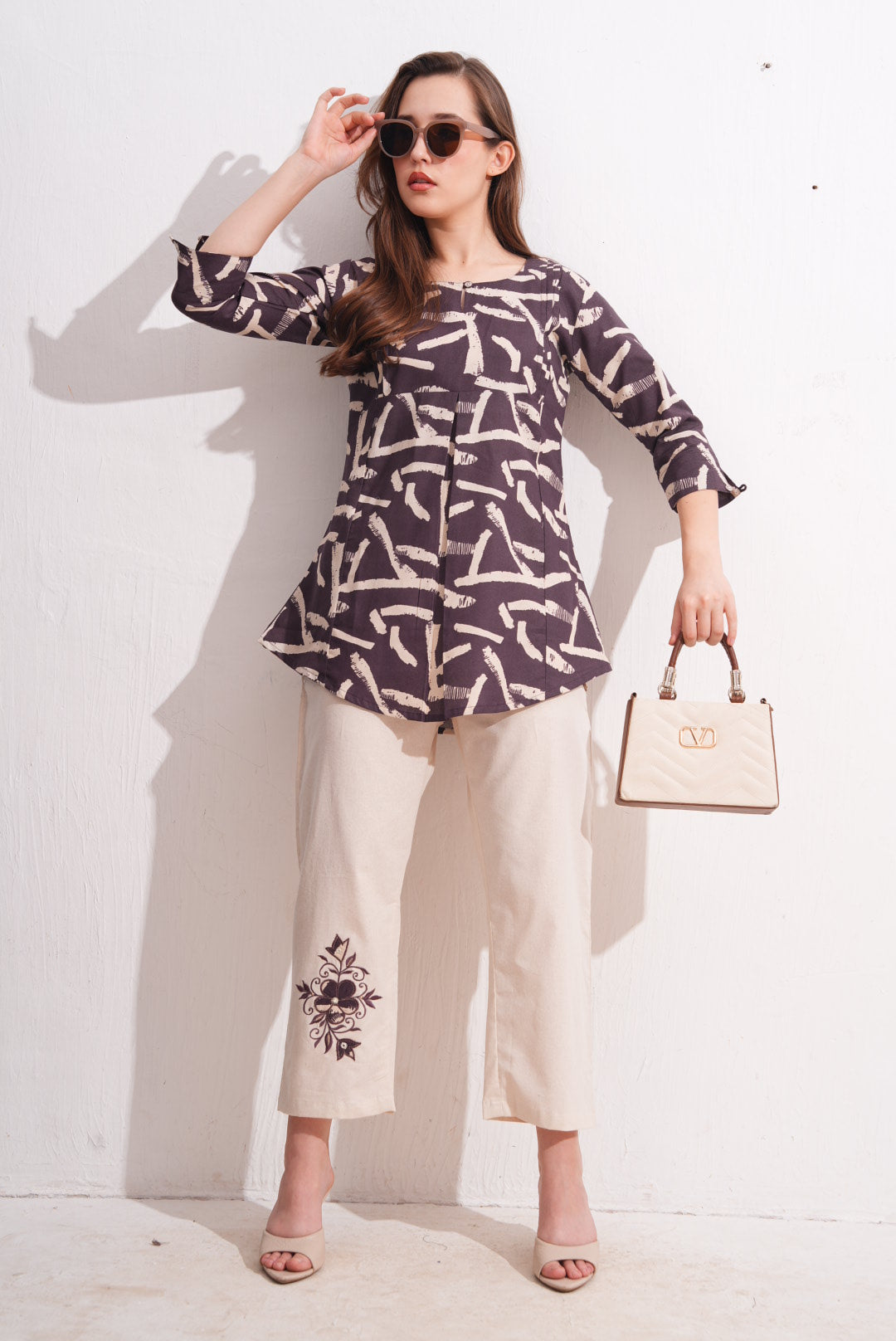 Brownish Purple-Colored Printed Co-Ord Set