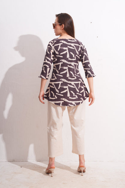 Brownish Purple-Colored Printed Co-Ord Set