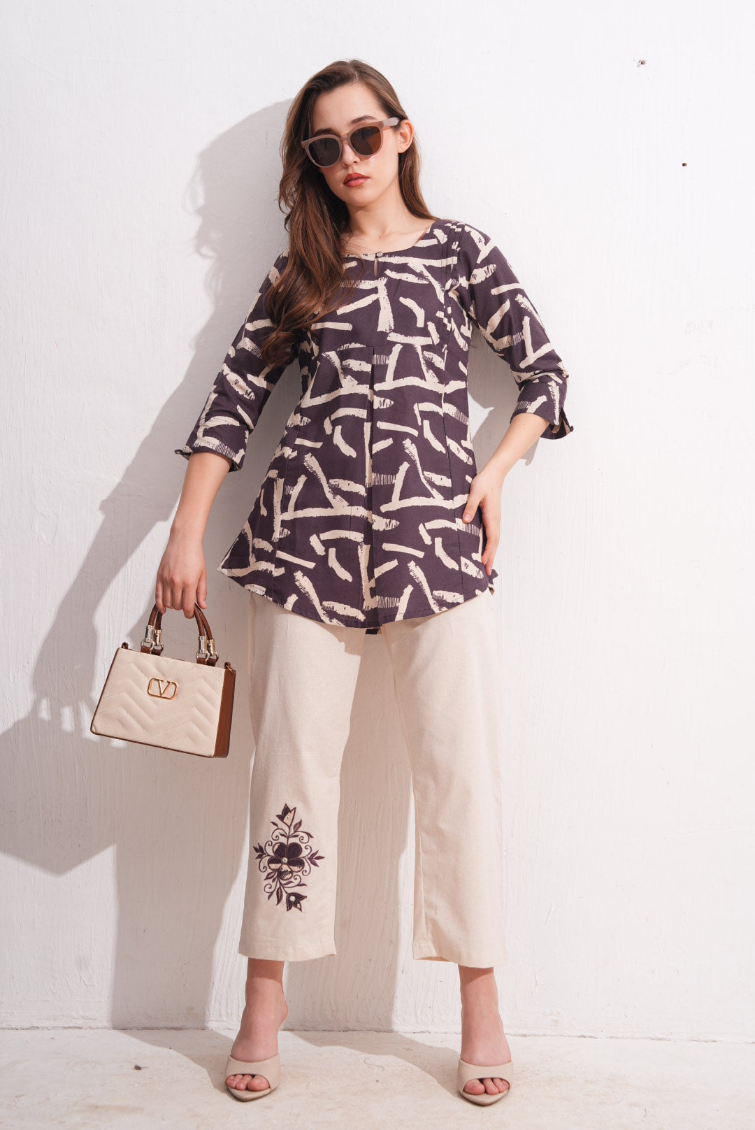 Brownish Purple-Colored Printed Co-Ord Set