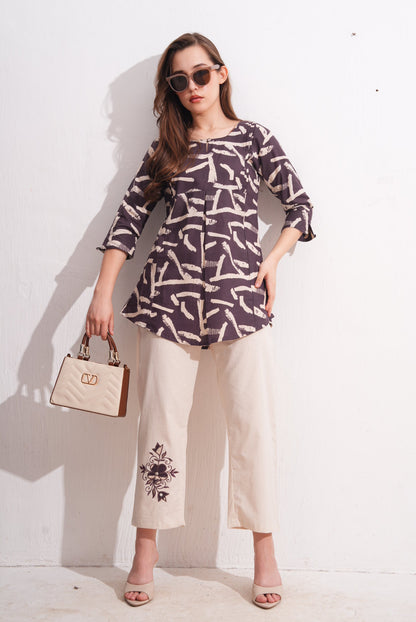 Brownish Purple-Colored Printed Co-Ord Set