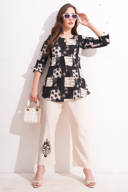 Black Eel-Colored Printed Co-Ord Set