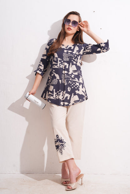 Purple Taupe-Colored Printed Co-Ord Set