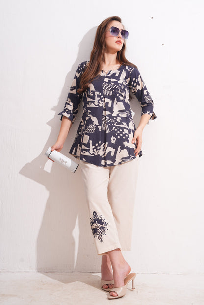 Purple Taupe-Colored Printed Co-Ord Set