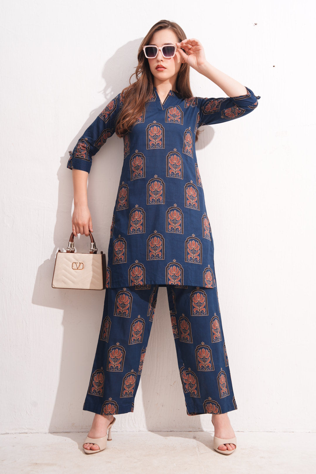 Navy Blue-Colored Printed Co-Ord Set