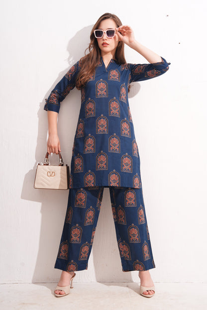 Navy Blue-Colored Printed Co-Ord Set