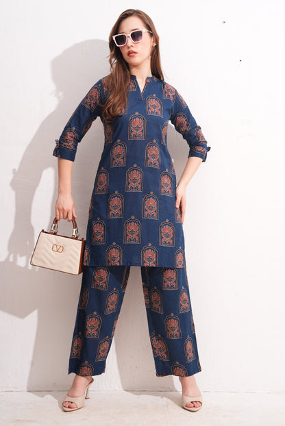 Navy Blue-Colored Printed Co-Ord Set