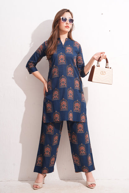 Navy Blue-Colored Printed Co-Ord Set