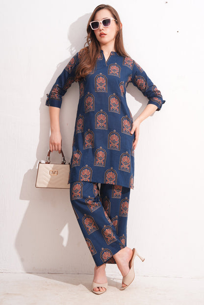Navy Blue-Colored Printed Co-Ord Set
