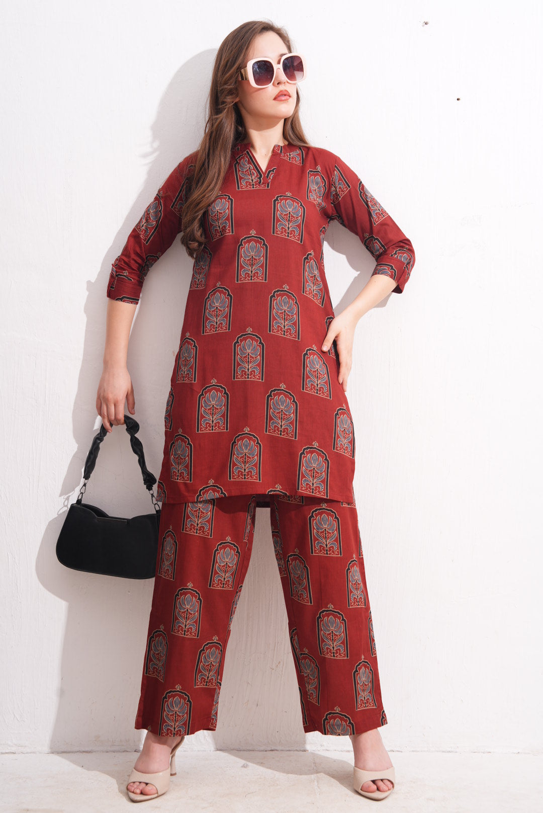 Rust-Colored Printed Co-Ord Set