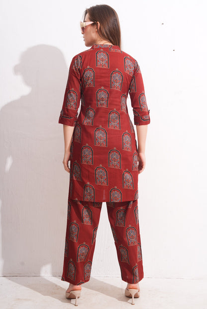 Rust-Colored Printed Co-Ord Set