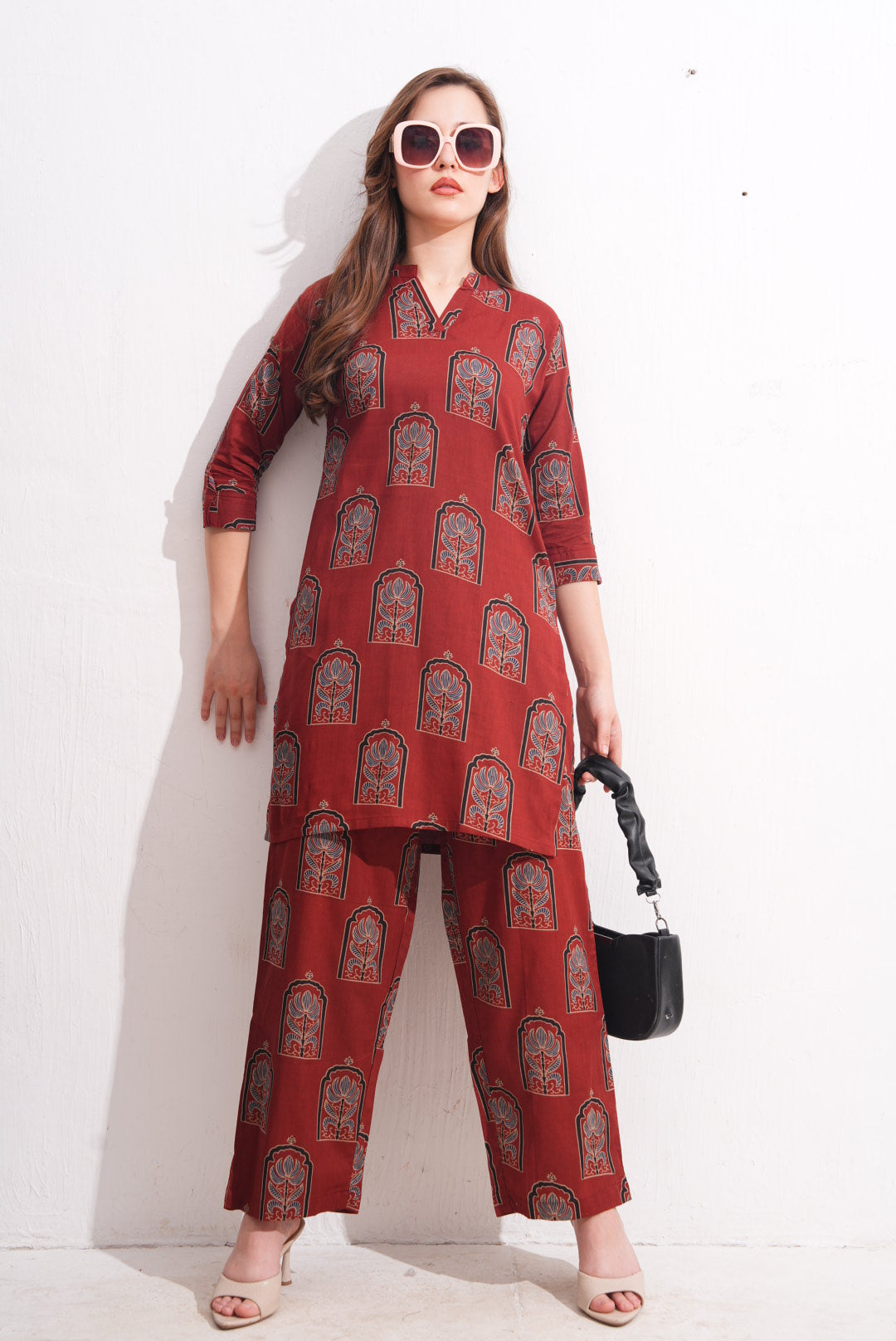 Rust-Colored Printed Co-Ord Set