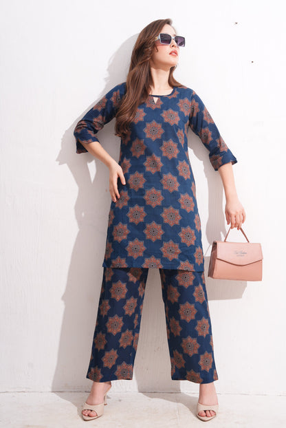 Navy Blue-Colored Printed Co-Ord Set
