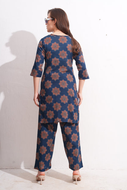 Navy Blue-Colored Printed Co-Ord Set