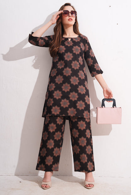 Coffee Brown-Colored Printed Co-Ord Set
