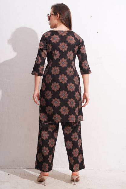 Coffee Brown-Colored Printed Co-Ord Set
