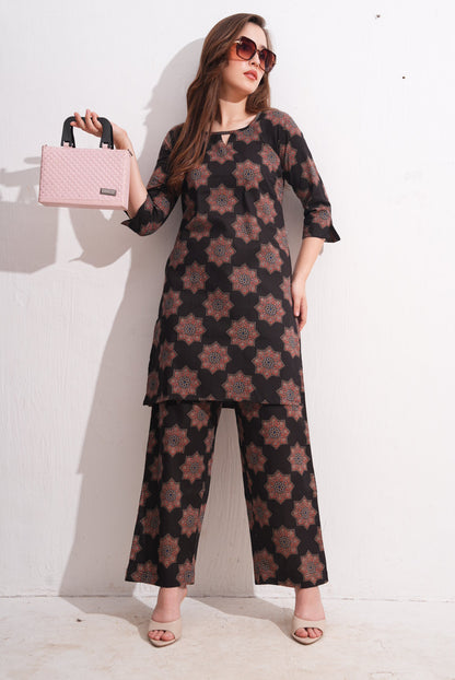 Coffee Brown-Colored Printed Co-Ord Set