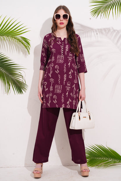 Magenta-Colored Printed Co-Ord Set
