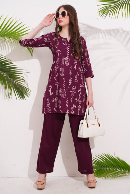 Magenta-Colored Printed Co-Ord Set