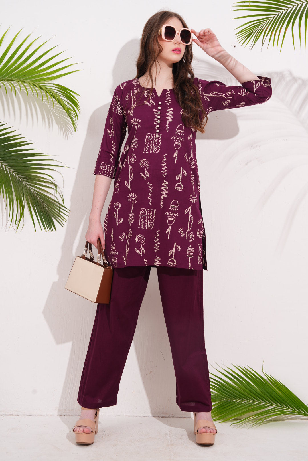 Magenta-Colored Printed Co-Ord Set