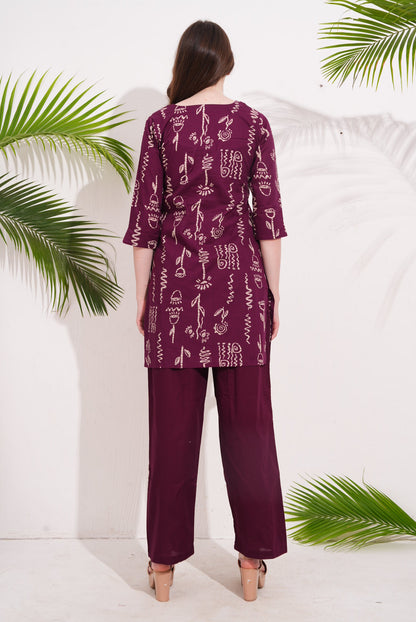 Magenta-Colored Printed Co-Ord Set