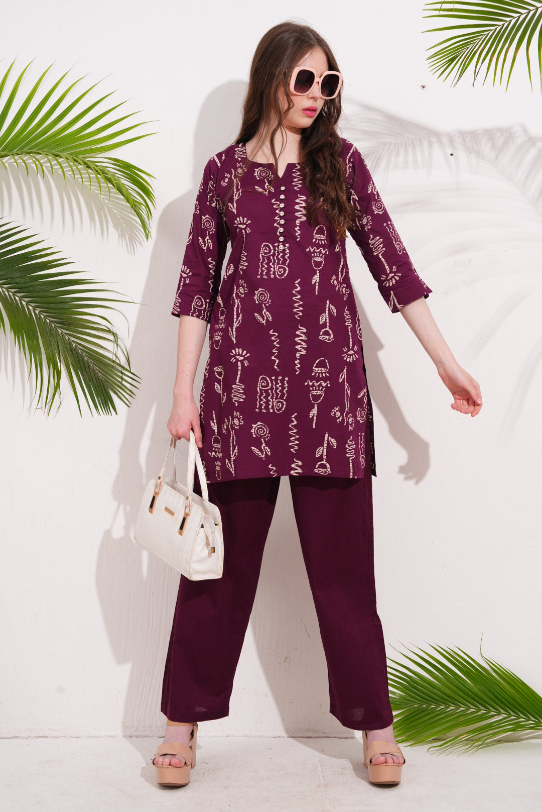 Magenta-Colored Printed Co-Ord Set