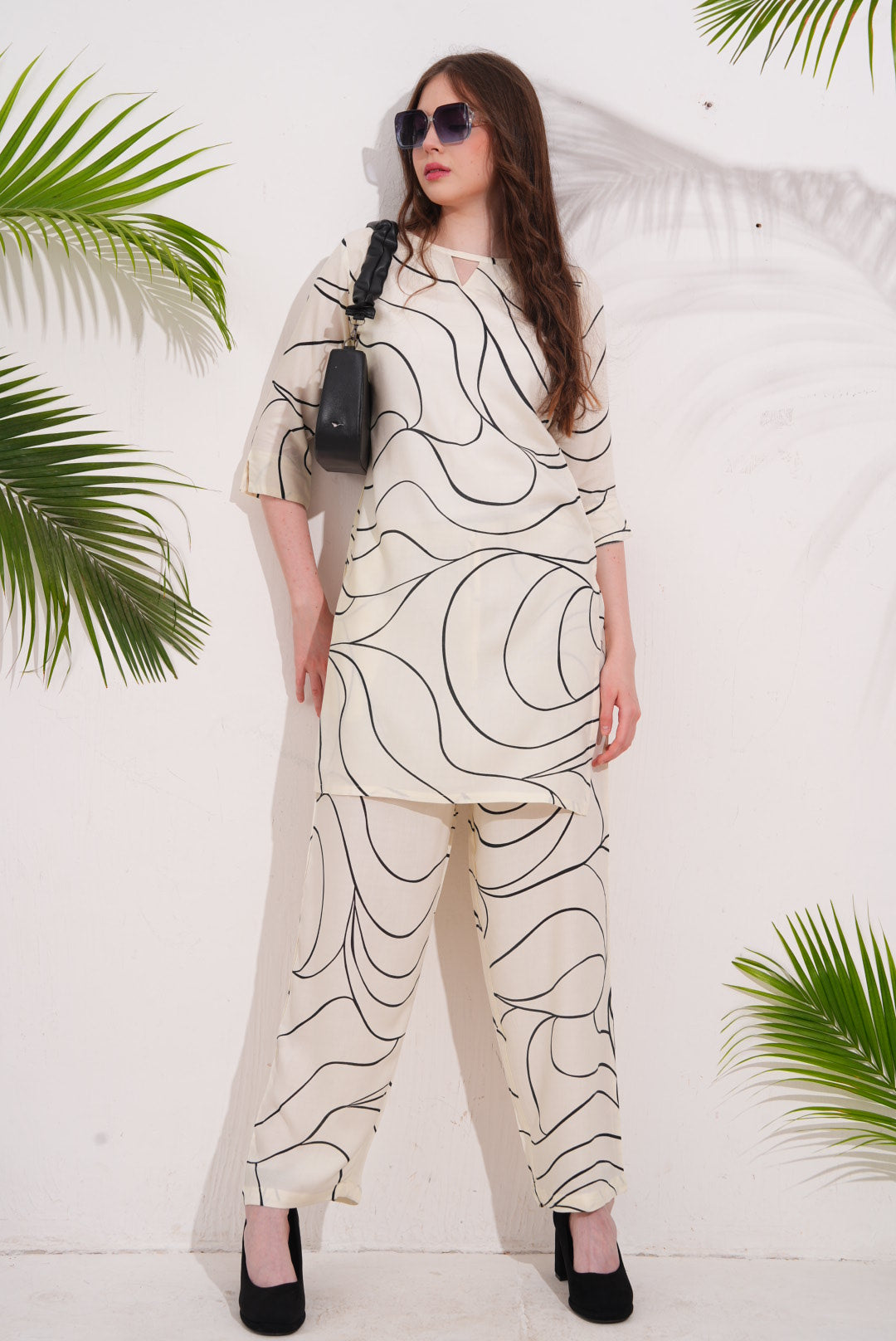 Cream-Colored Printed Co-Ord Set