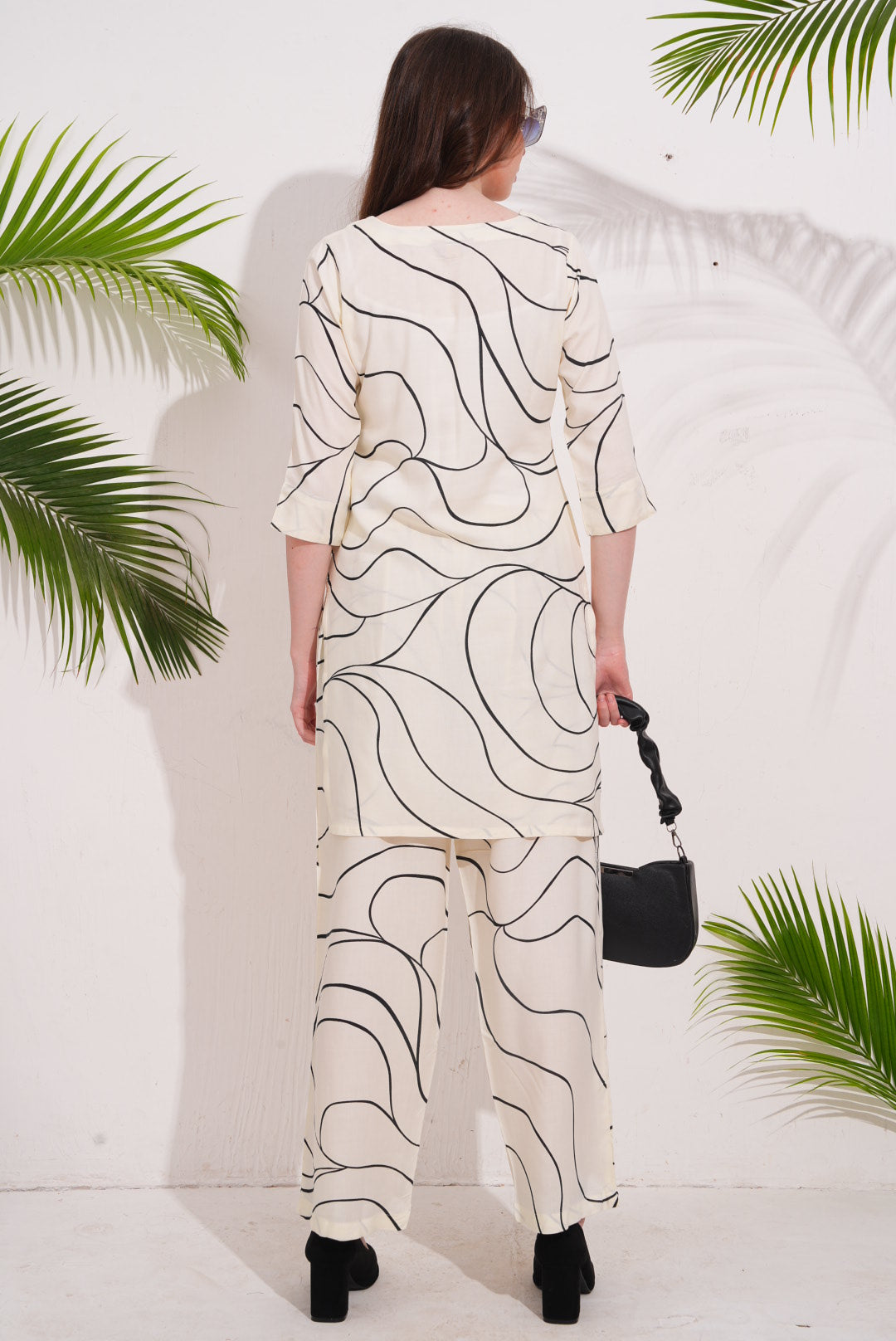 Cream-Colored Printed Co-Ord Set