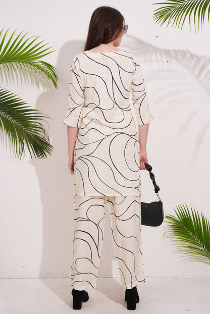 Cream-Colored Printed Co-Ord Set