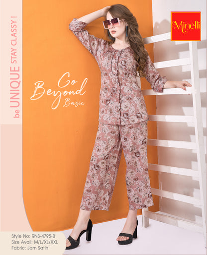 Womens Printed Co Ord Set - Rust