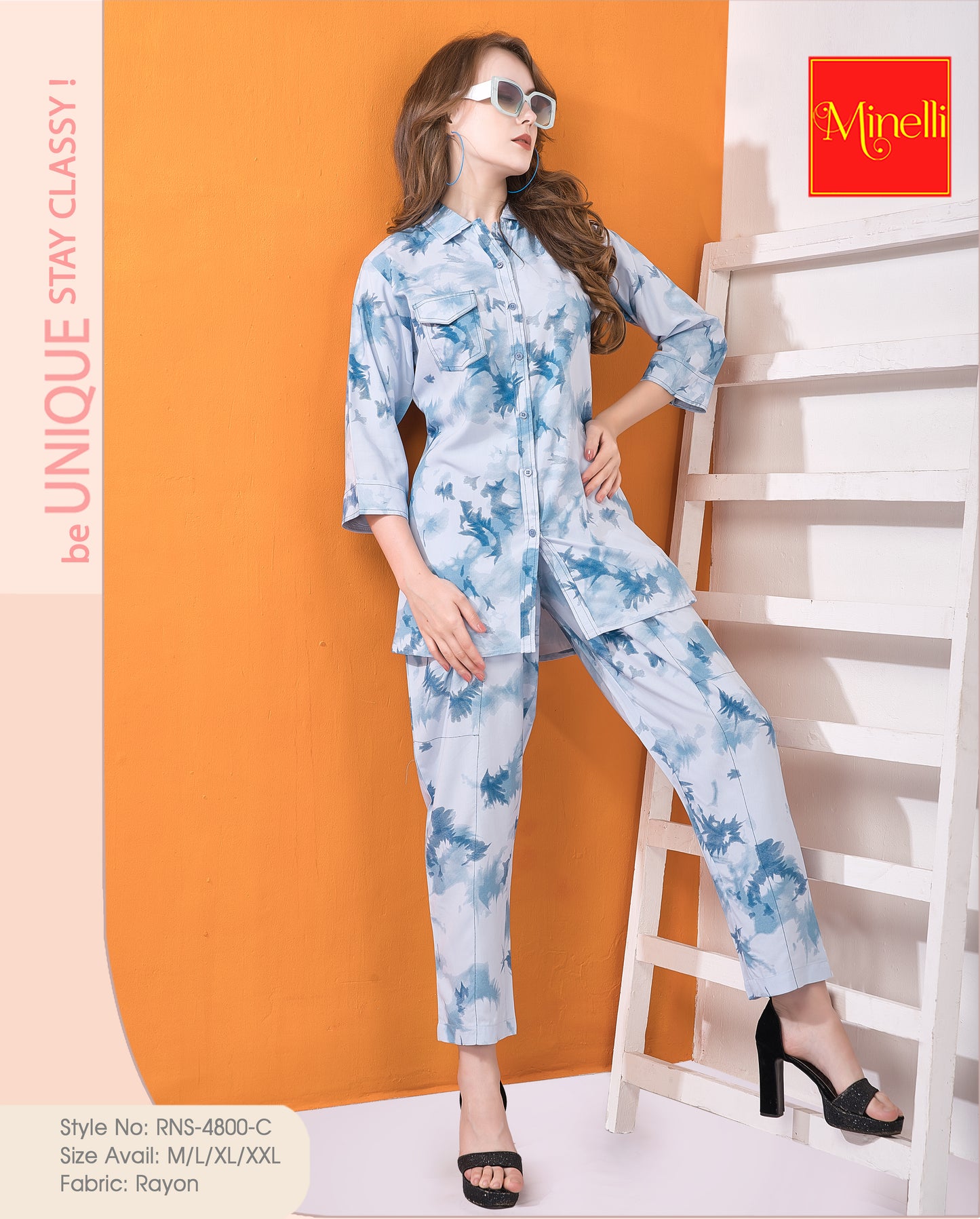 Womens Printed Co Ord Set - Blue