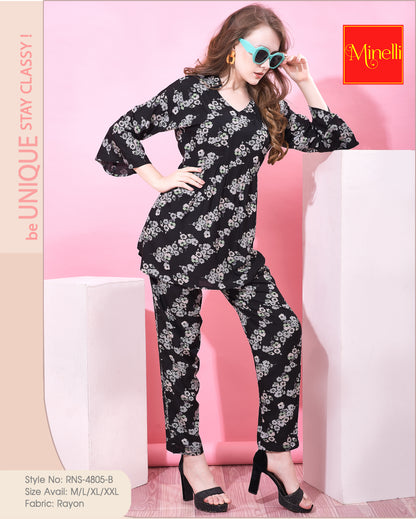 Womens Printed Co Ord Set - Black