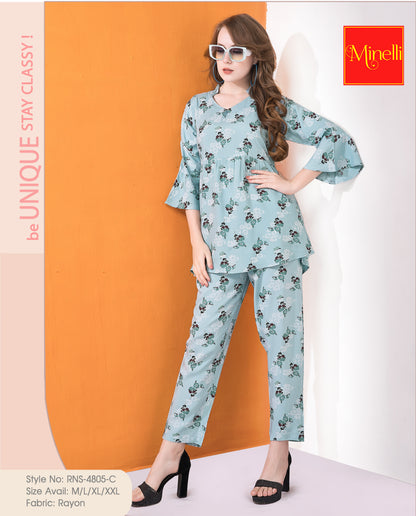 Womens Printed Co Ord Set - Sea Green