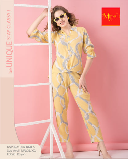 Womens Printed Co Ord Set - Yellow