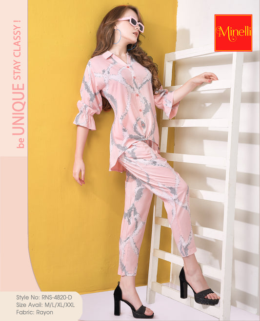 Womens Printed Co Ord Set - Peach