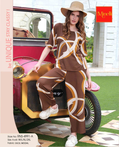 Coffee-Colored Printed Co Ord Set