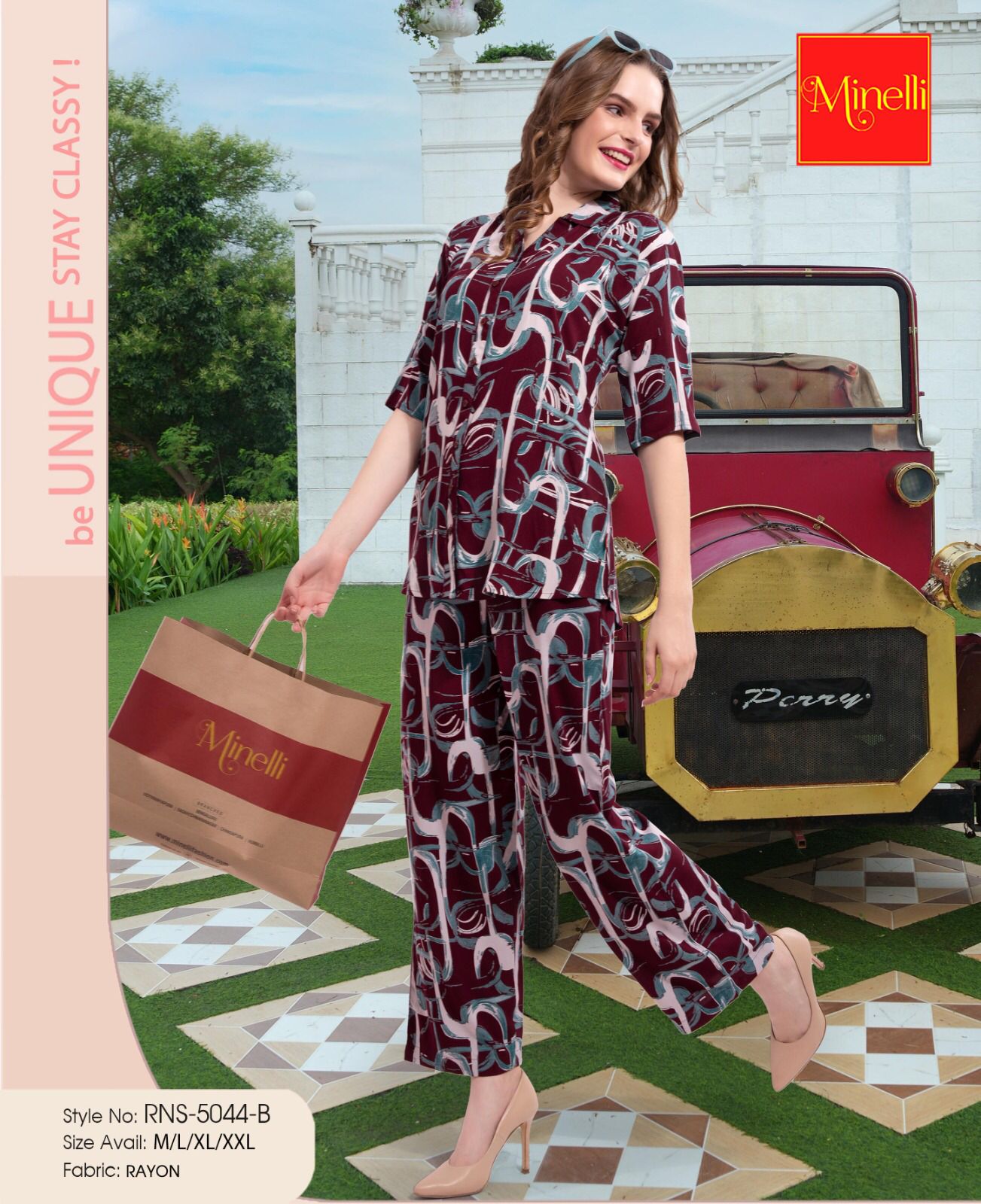 Maroon-Colored Printed Co Ord Set