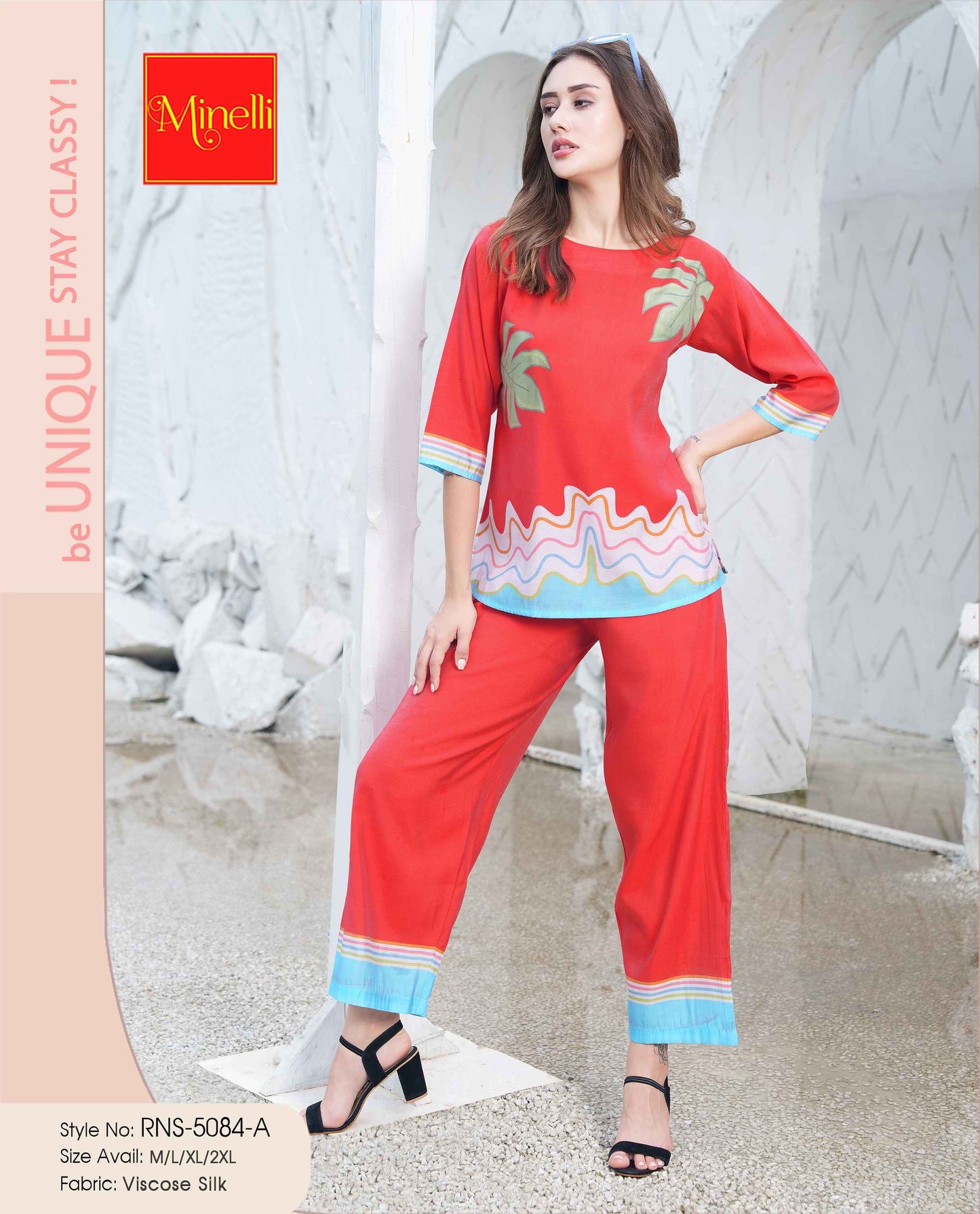 Red-Colored Printed Co-Ord Set