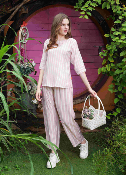 Peach-Colored Printed Co-Ord Set