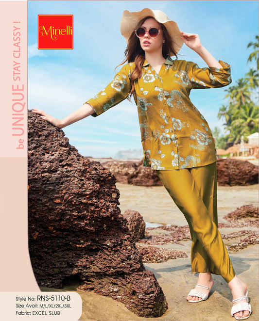 Mehandi-Colored Printed Co-Ord Set