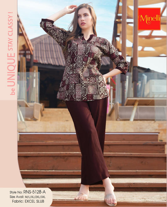 Coffee-Colored Printed Co-Ord Set