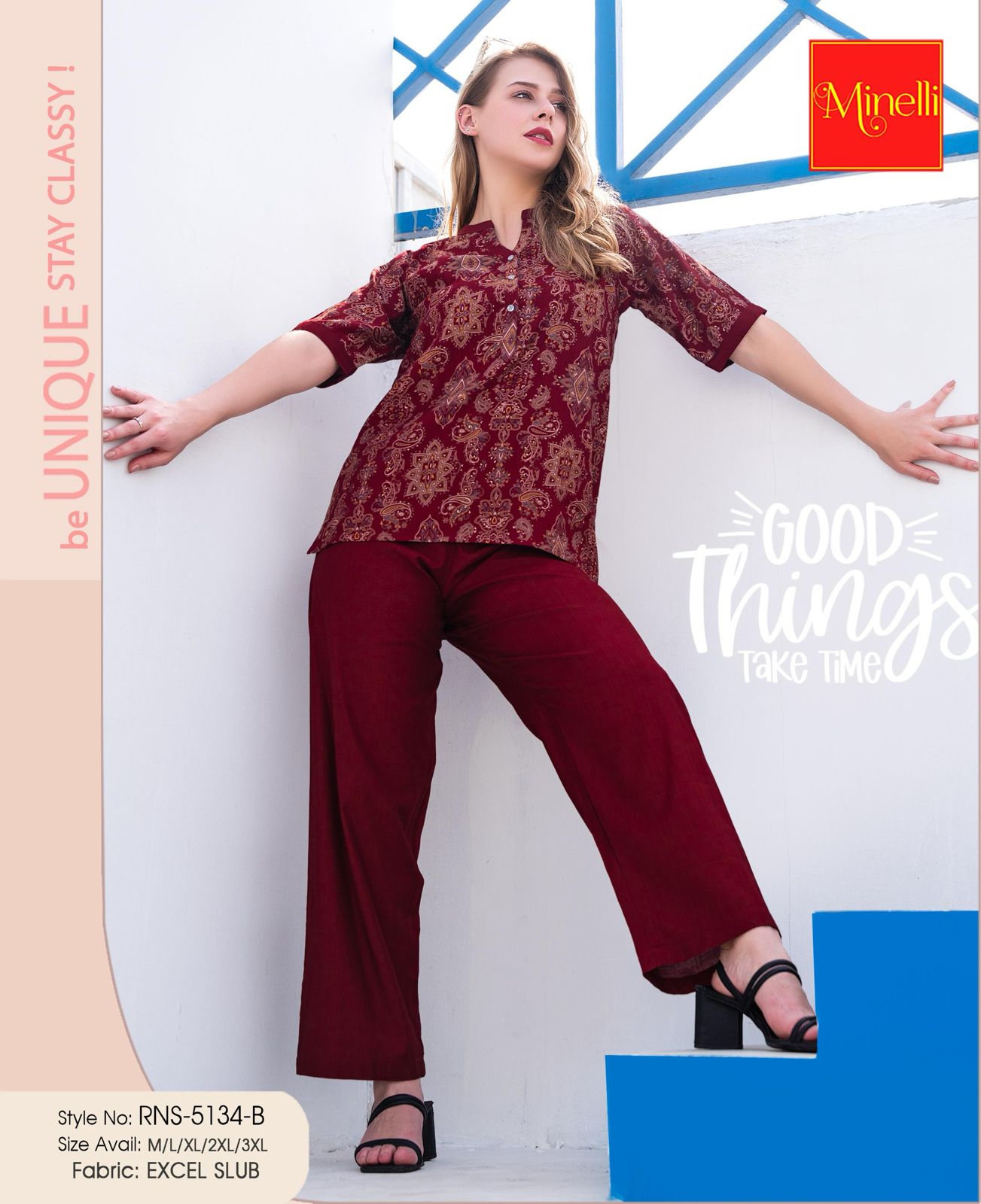 Maroon-Colored Printed Co-Ord Set