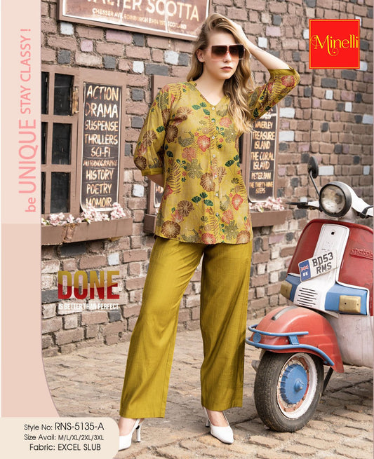 Mustard-Colored Printed Co-Ord Set