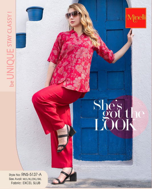 Fuchsia-Colored Printed Co-Ord Set